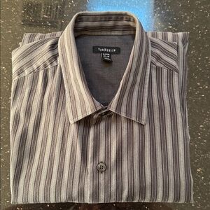 Van Heusen Gray and Black Striped Button-Down Shirt